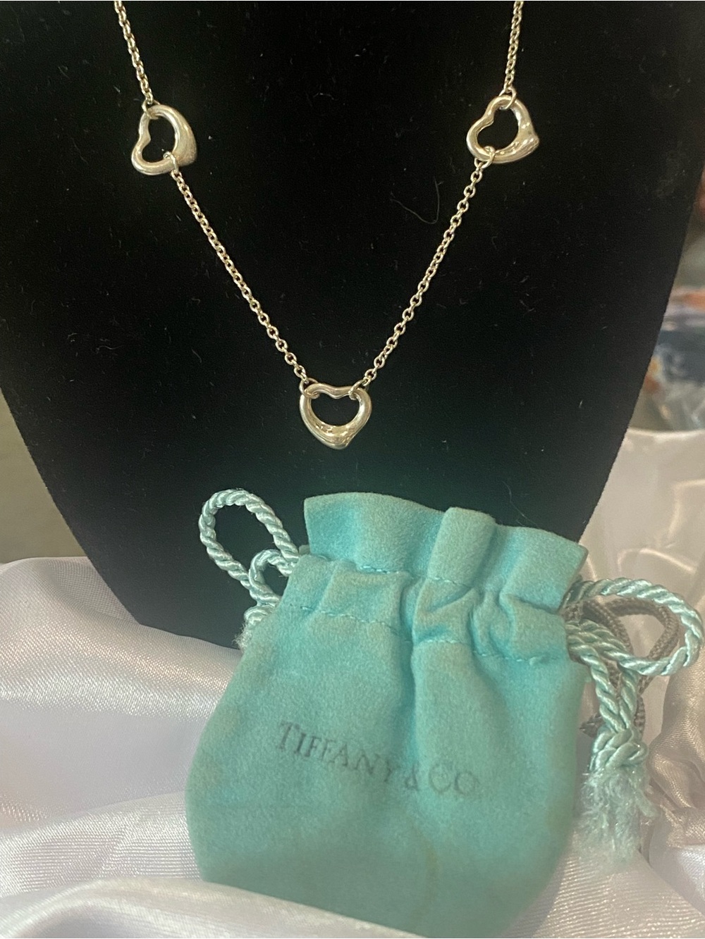 Tiffany & Co. Sterling Silver Open Heart Station Necklace Elsa Peretti Style